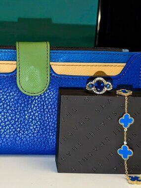 NWT Blue Soruka Leather Wallet & gold jewelry bundle lot